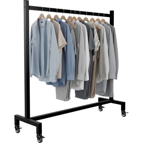 CLP – Portant à vêtements Gisborne noir 120x38x120 – Structure en acier – Quatre roulettes avec frein – Pour intérieur uniquement