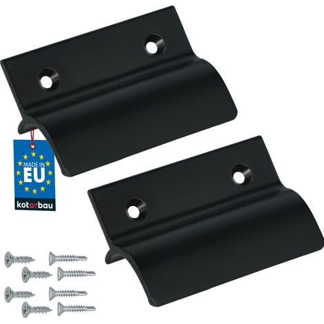 KOTARBAU® Lot de 2 Poignée Extérieure Porte Fenetre 65 x 45 mm - Aluminium - Poignee de Baie Vitree Coulissante - Poignée de Porte de Terrasse avec Entretoise - Noir (1/4)