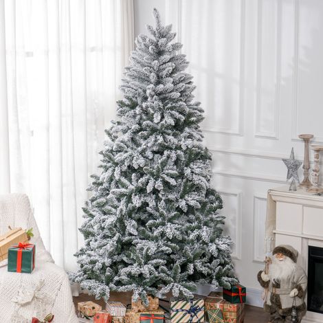 Albero di Natale artificiale innevato da 210 cm con 1021 rami e supporto in metallo, albero di Natale innevato verde per interni. (1/5)