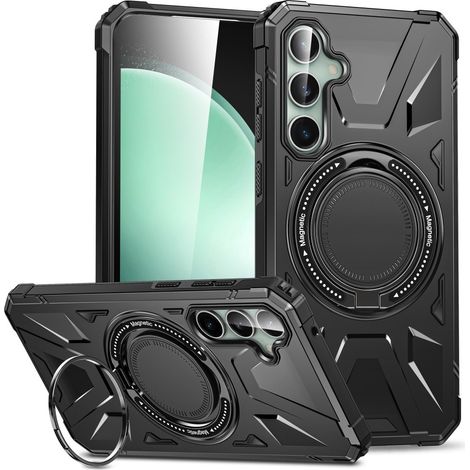 Coque pour Samsung Galaxy A15 5G, renforcée pour MagSafe avec support, noire + verre 9H (1/5)