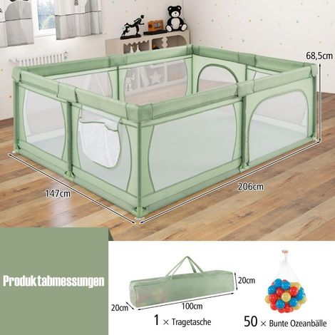 Pour jouer et ramper en sécurité, parc bébé portable avec maille visible, poche de rangement et 50 balles (1/5)