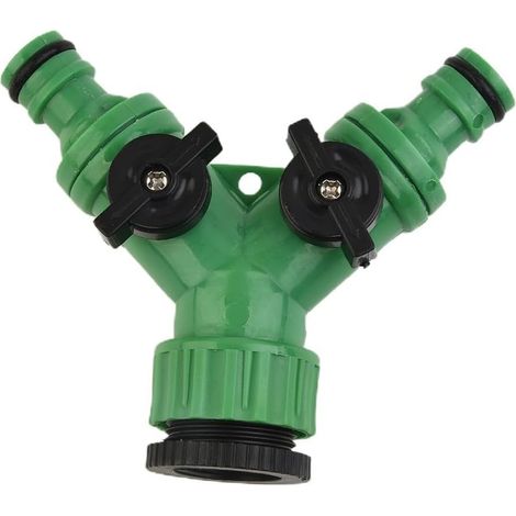 Répartiteur de tuyau 2 voies pour robinet extérieur avec deux valves à commande manuelle supportant des raccords 1/2" et 3/4" (1/5)