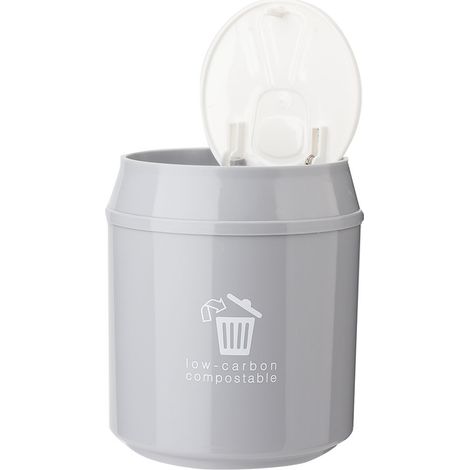 Poubelle de bureau Mini corbeille à déchets en PP avec couvercle pressoir gris 17,5x13,5cm pour salle de bain (1/5)