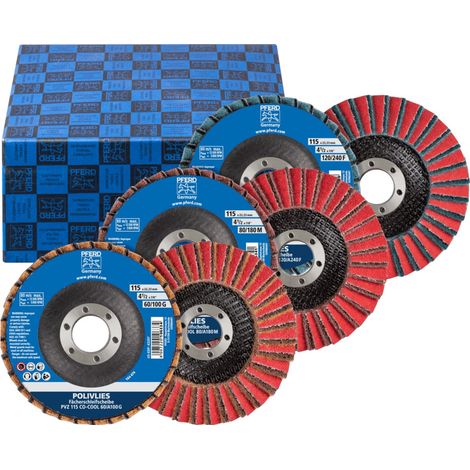PFERD TOOLS POLIVLIES-Fächerscheiben Set PVZ Keramik Ø115mm Bohrung Ø22,23mm CO-COOL60/G,80/M,120/F (1/3)