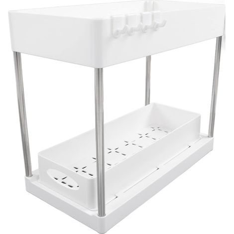 Blanc Tablette sous l'évier Paniers de Rangement Coulissants Peu Encombrants Cuisine Multifonctionnelle Tablettes Coulissantes Faciles à Installer pour Les Bouteilles d'épices (1/5)