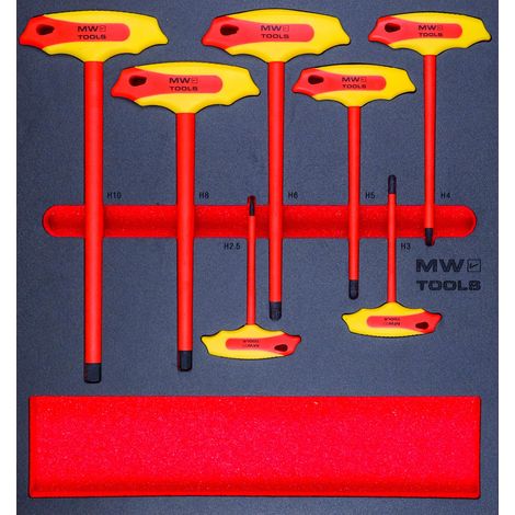 Jeu de tournevis isolés 1000 V HEX avec poignée en T 7 pièces module en mousse pour servante d'atelier MW Tools MWETH7