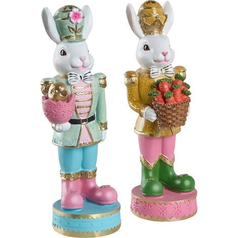 Conjunto de 2 figuras decorativas de Pascua adornos primaverales conejitos estantería multicolor Snave