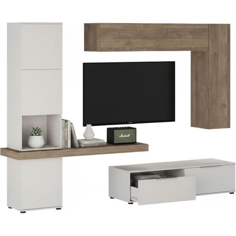Pared Modular Riccia, Mueble de Salón, 2 Cajones, 9 Estantes, Beige