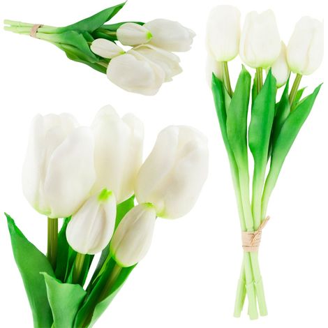 CV17692-2 MAZZO DI TULIPANI IN GOMMA, REALISTICO, BIANCO