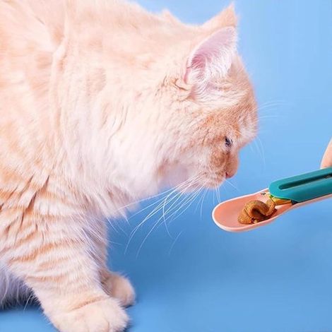 2 Stück Katzenleckerli-Löffel, leckbarer Katzenstreifen-Löffel, Katzenstreifen-Quetschgerät für Nassfutter, Katzenfutterautomat, Snacks und Streifen (1/5)