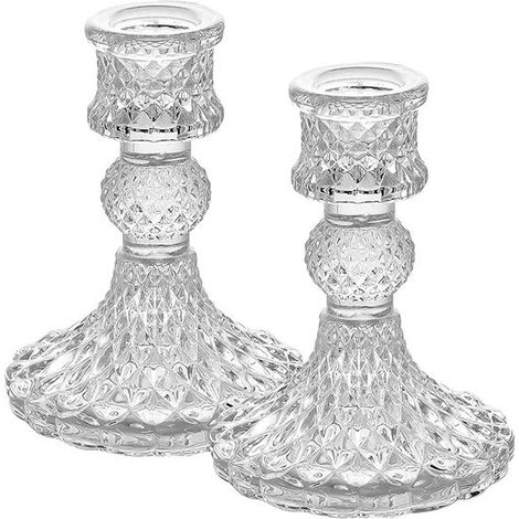 Set di 2 portacandele in vetro trasparente per candele da 2 cm. Portacandele decorativi in cristallo per la tavola, perfetti per matrimoni, cene e altro ancora. (1/5)