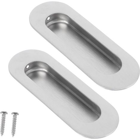 Poignées de porte encastrées - Lot de 2 - Poignées de tiroir pour coiffeuse - Acier inoxydable - Vis invisibles - 12 x 4 cm - Argent (1/5)