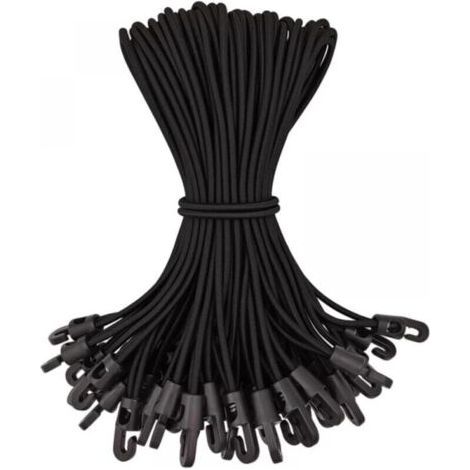 Paquete de 50 cuerdas elásticas de 25 cm – Ganchos de plástico de alta calidad – Resistentes a la intemperie – Para lonas y camping (1/4)