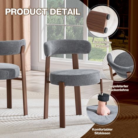 Chaise salle à manger en tissu avec accoudoirs grise lot de 2 (1/5)