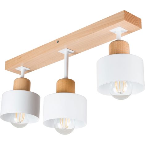 Lámpara de techo blanca de madera y metal de estilo escandinavo, 3xE27, iluminación LED moderna para salón, cocina, dormitorio, habitación infantil, loft. (1/5)