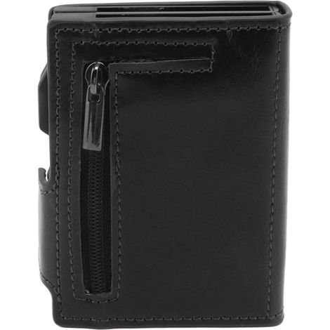 Portefeuille antivol en alliage d'aluminium et cuir PU, porte-cartes multifonctionnel mince avec fente pour localisateur IOS, noir (1/5)