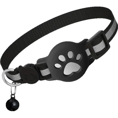 Collier Pour Chat - Réfléchissant Avec Fermoir De Sécurité À Libération Rapide - Polyester Ajustable Avec Support Pour Tracker - Noir - 1 Pièce (1/5)