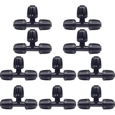 A 10pcs 16mm PE Pipe Connector Tee Garden Irrigation Hose Connector Tee Connector for Garden Yard Plant Watering (1/4)