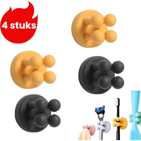 Ensemble de 4 crochets en silicone autocollants sans clous pour câbles prises électriques brosses à dents et rasoirs 2 gris pierre et 2 gingembre (1/5)