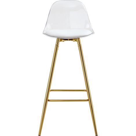 Lot de 2 tabourets de bar transparents avec dossier, piètement métal doré, assise ergonomique et style moderne pour cuisine, café et îlot CHICFURN (1/5)