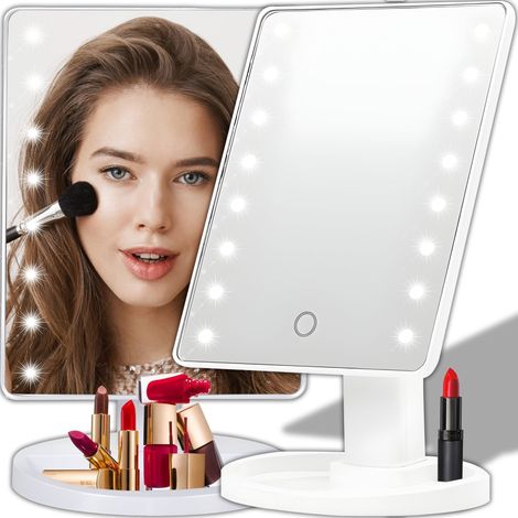 Miroir Cosmétique LED, 16 LEDs, Rotation 360°, Inclinaison 180°, Base avec Etagère, Miroir Maquillage, Accessoires Salle de Bain (1/5)