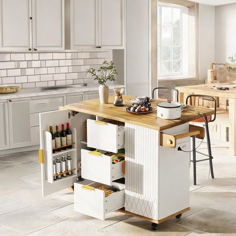 Ensemble de cuisine mobile avec deux tabourets de bar blanc (1/5)