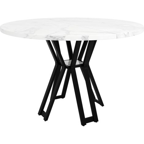 Table à manger ronde (100 x 100 x 76 cm), table ronde légère et luxueuse pour 4 à 6 personnes, adaptée à la salle à manger et au salon, pieds noirs, plateau en MDF effet marbre (1/5)