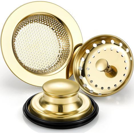 Set of 3 stainless steel kitchen sink filters and plugs with handles, universal anti-clogging kitchen sink filter (1/5)