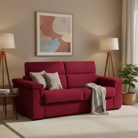 Dmora - Sofá cama 3 plazas Benedetto, Sofá convertible para salón, acolchado, desenfundable, calidad 100% Made in Italy, 225x95 h100 cm, Rojo (1/5)