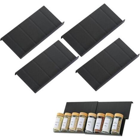 Rangement Epices Cuisine Tiroir,4pcs Spice Rack Tiroir à Épices Modulaire à 24 Compartiments pour Le Rangement Dans La Cuisine, Conçu pour Accueillir des Pots à Épices (Noir) (1/5)