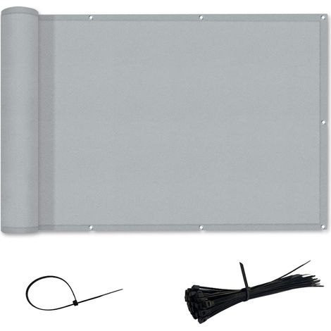 Brise-Vue pour Balcon Couverture de confidentialité Écran 100% Polyester(160g/㎡) Protection HDPE,90x500cm Gris Clair