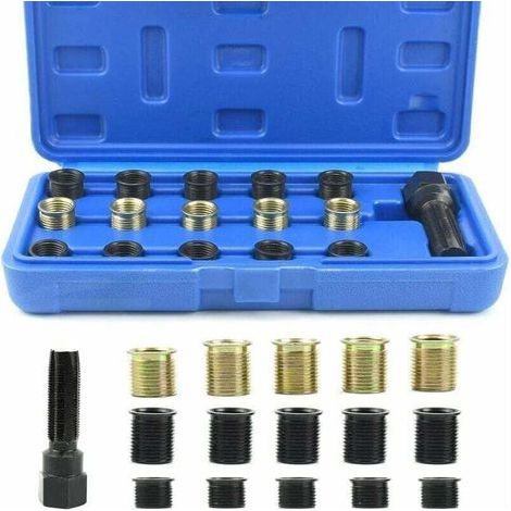 16 Pièces Kit de réparation pour Filet de Bougie, M14 x 1.25 mm Kit de Réparation de Filetage de Bougie d'allumage, Robinet M16 avec étui Portable, Outil de Réparation de Bougie d'all