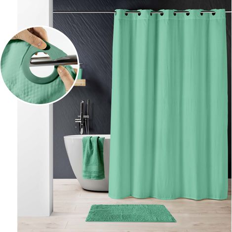 RIDEAU DOUCHE+OEIL. CLIPSABLES 180x200 CM MICROFIBRE GAUFREE UNIE DOTTY TILLEUL (1/4)