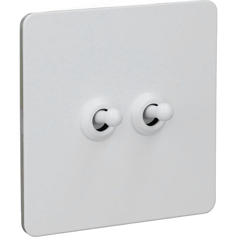 Interrupteur à bascule mural acier inoxydable base PC isolante 2 postes 2 directions bipolaire minimaliste blanc AC250V (1/5)