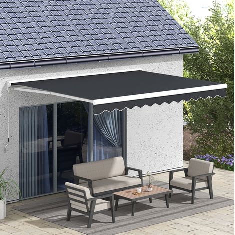 Toldo exterior eléctrico de aluminio gris 395x300 cm con semicasete, mando a distancia, manivela y inclinación regulable (1/5)