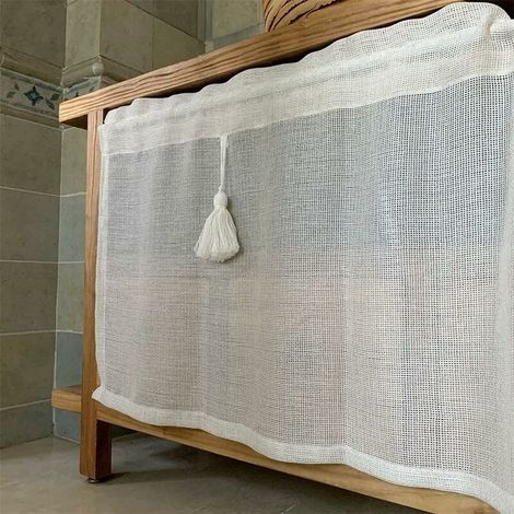 Tenda corta da cucina vintage trasparente, decorazione per finestre in voile stile country, mezza tenda per armadio (L x A 100x30 cm, bianca) (1/4)