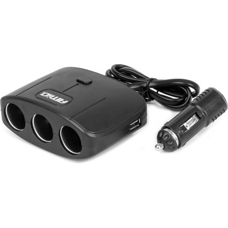 Adaptador divisor para toma de mechero con cargador 2x USB-A ON/OFF 12V 24V 100W 70cm amio-04362 (1/5)