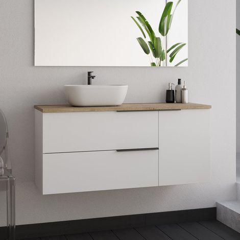 Meuble de salle de bain 100cm avec vasque à poser arrondie - sans miroir - blanc - KING (1/5)