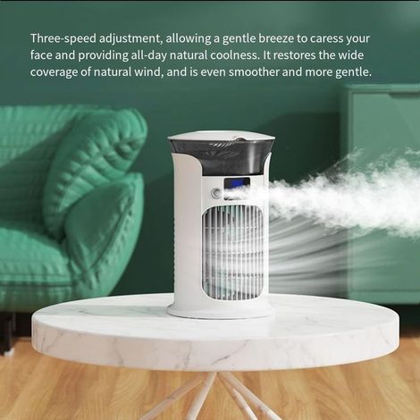 Tragbarer Verdunstungsluftkühler mit 880-ml-Wassertank, leisem 3-stufigem Nebelventilator, für Schlafzimmer und Büro, wiederaufladbares USB-C-Gerät (1/4)