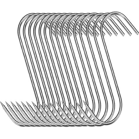 Lot de 15 crochets en acier inoxydable pour la viande, la boucherie ou les fumoirs haut de gamme, pour suspendre tous types de viande, type S, 130 x 40 x 2 mm, argent (1/5)