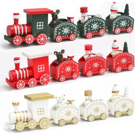3 Petit Trains de Noël en Bois,Mini Train à Flocons de Neige Noel avec 4 Wagons,Ornement de Table et Cheminée,Sapin de Noel Décorations Cadeaux Raffinée Noël (1/5)