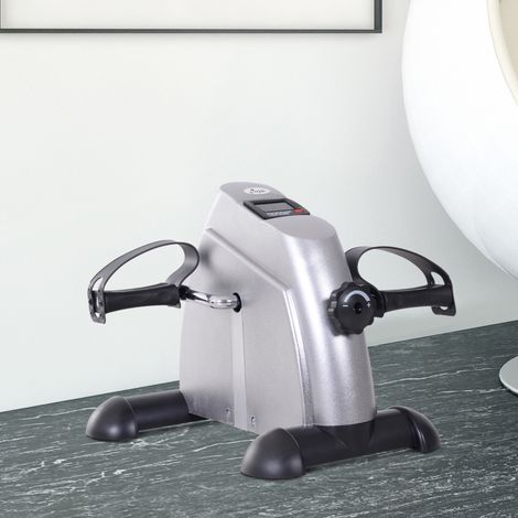 Mini bicicleta estática (41.5x19.5x33.0 cm), para brazos y piernas, resistencia ajustable, LCD, polipropileno, plata (1/5)