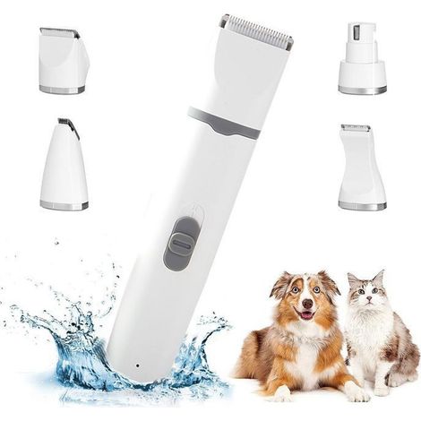1 Tondeuse 4 en 1 pour Chien et Chat, Sans Fil Rechargeable, Faible Bruit, avec 4 Têtes de Coupe + Lime à Ongles (1/5)