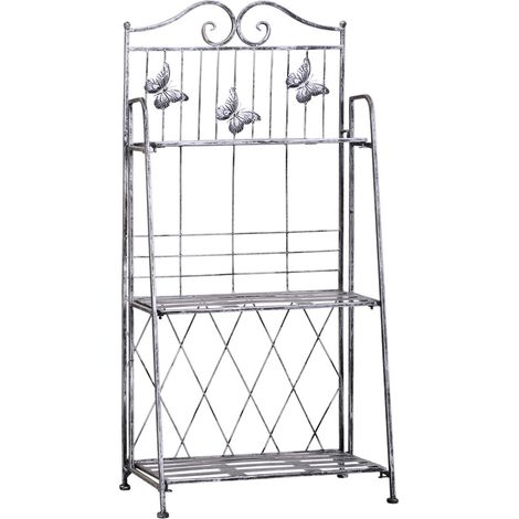Porte plantes métal 3 étages gris argenté 44 x 25 x 96 cm - Étagère décorative jardin et intérieur compacte (1/5)