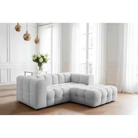 Ecksofa Designersofa SOLVIE XS in Stoff Moly Hellgrau Ottomane Rechts