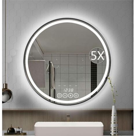 FENOPLASTICAUlisem Miroir de salle de bain rond mural de 60 cm avec éclairage LED – Miroirs de courtoisie à cadre (60 x 60 cm, noir) (1/4)