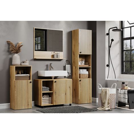Ensemble de salle de bain contemporain chêne clair Lissandre (1/5)