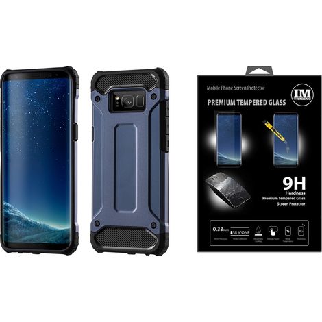 cofi1453 Panzerhülle HYBRID + 9H PANZERFOLIE für Samsung Modelle PanzerCase Outdoor Hülle Schutzglas Echt Glas in Blau kompatibel mit Samsung Galaxy A51 (A515F)