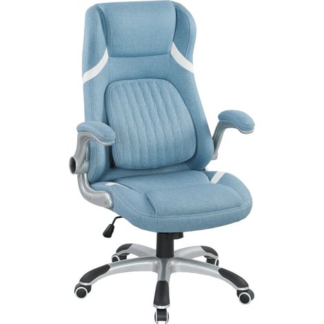 Linen-Look Office Chair, with Adjustable Height Tension - Blue (1/5)