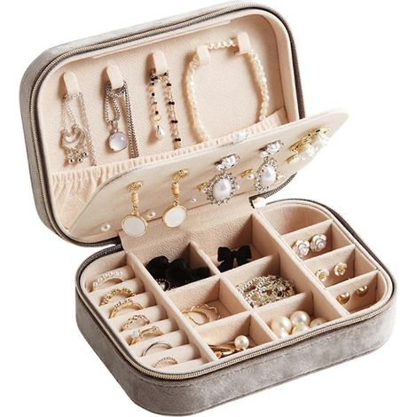 Boîte à bijoux, boîte de rangement à double compartiment, idéale pour ranger boucles d'oreilles, bagues, bracelets et colliers. (1/5)